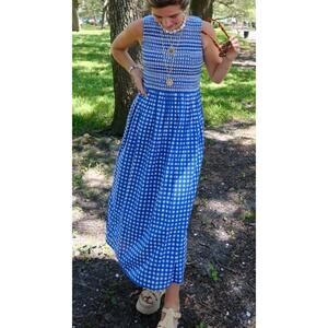 Chakeris Royal Blue Check Aimee Maxi Dress Women’s Sz. S
